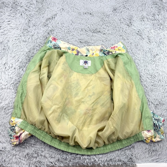 Swell Jacket Women's L Floral  VTG Hawaiian Post Card‎ 100% Silk Artsy Bomber - Picture 13 of 14